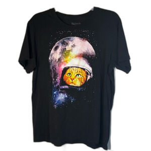 Walnut & 39th Black T-Shirt with orange Cat Astronaut Graphic size XXL